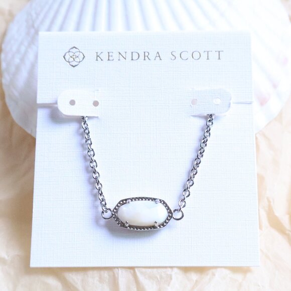 Kendra Scott Silver Elaina Ivory Pearl Adjustable Chain Bracelet - Picture 1 of 2